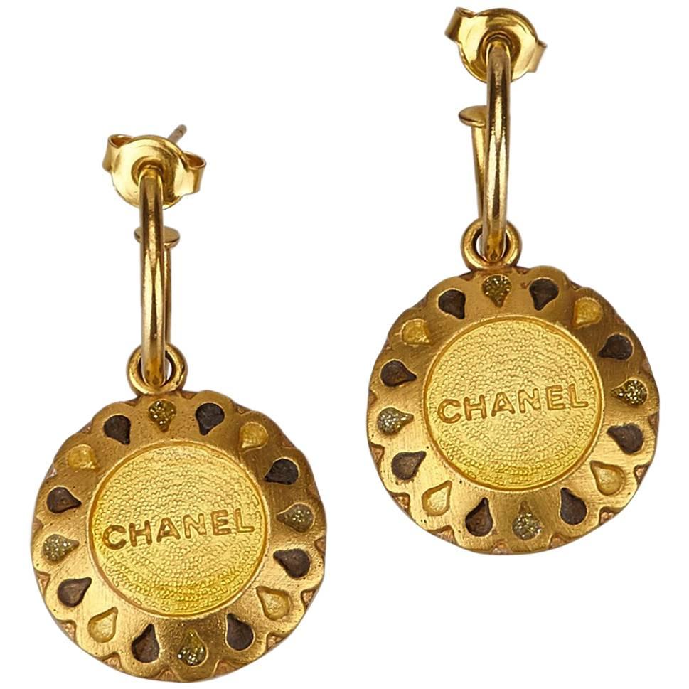 Chanel Round Gold Drop Earrings