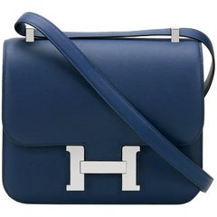 2015 Hermes Bleu Saphir Swift Leather Double Gusset Constance 23 10
