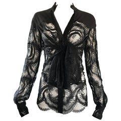 Tom Ford for Yves Saint Laurent Black Chantilly French Lace Semi Sheer Blouse 5