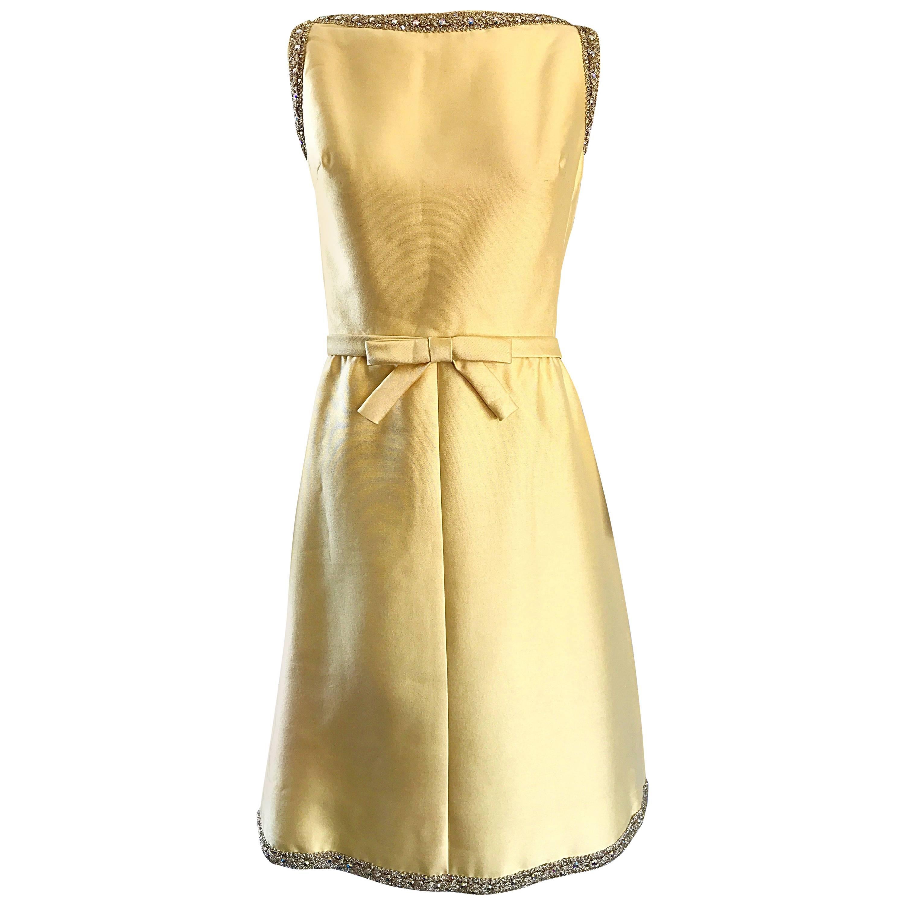 Chic 1960s Jerry Silverman Canary Yellow Silk Shantung Vintage 60s A Line Dress