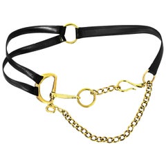 Ralph Lauren Dark Black & Goldtone Horsebit Belt