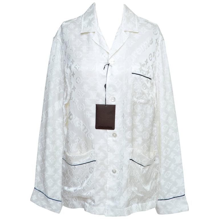 Louis Vuitton x Supreme Off White Pajama Shirt Seen On Celine Dion New S For Sale at 1stdibs