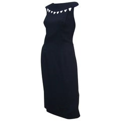 Retro 1960's Lilli Diamond Black Linen Wiggle Dress With Cut Outs