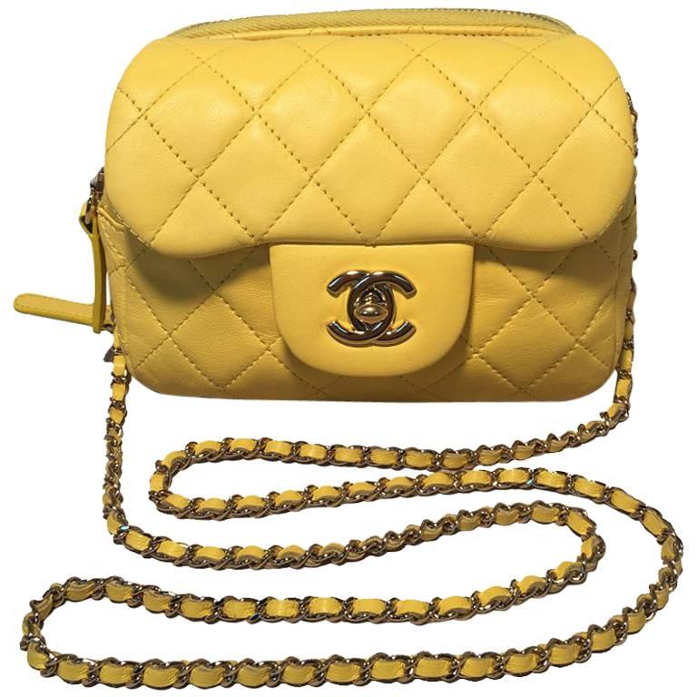 Chanel Yellow Mini Classic Flap Wallet on Chain Shoulder Bag