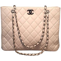 Chanel Cream Quilted Leather Shoulder Bag Tote