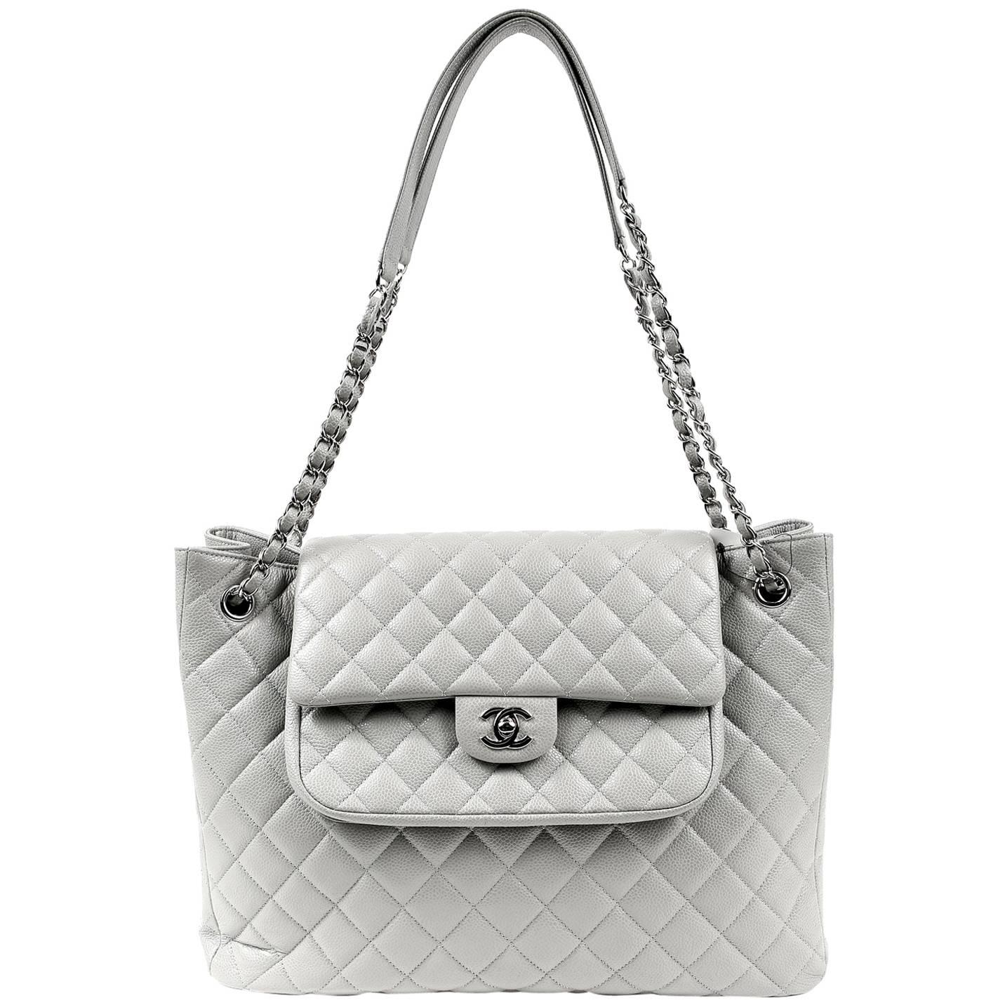 Chanel Grey Caviar Leather Tote Bag