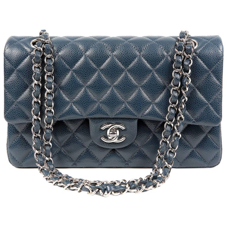 Chanel Navy Blue Caviar Classic Double Flap Bag with SHW