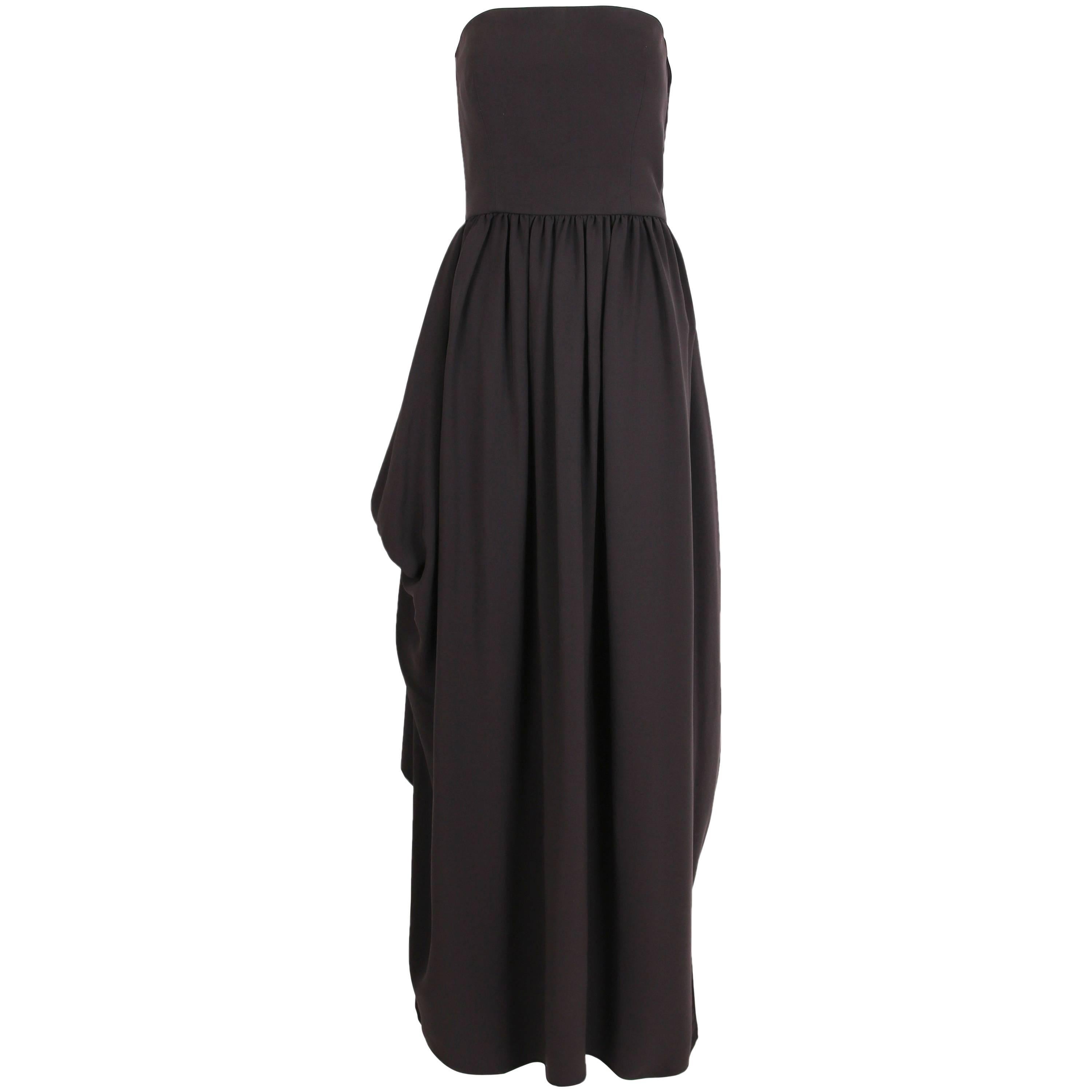 Giorgio Armani Brown Silk Strapless Evening Gown w/Asymmetric Open Sides For Sale