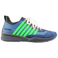 Hommes DSQUARED2 Taille 13 Bleu & Vert Striped Nubuck Sneakers