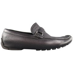 Men's BALLY Size 7 Pebbled Black Leather Strap Driver Loafers