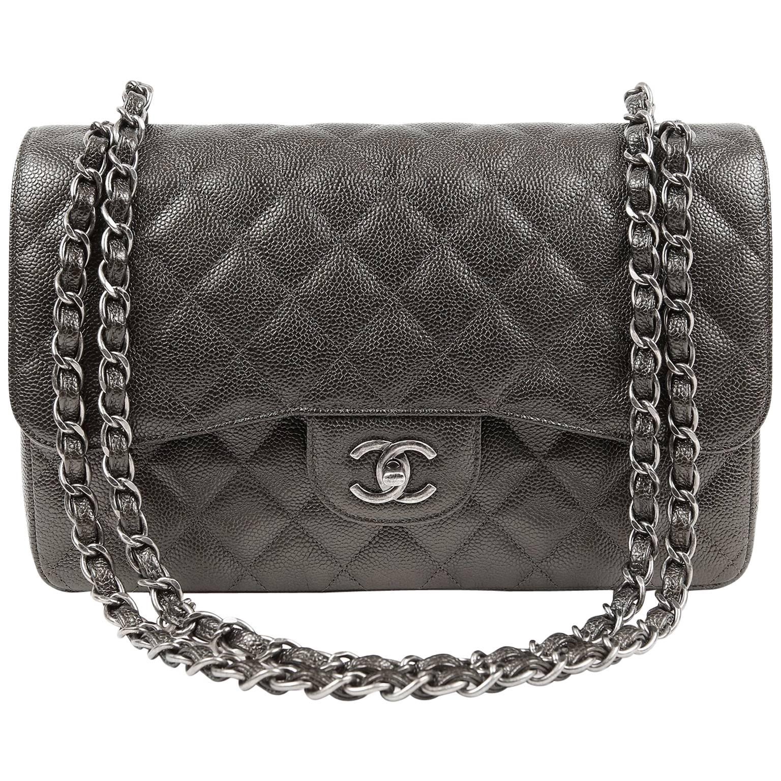 Chanel Graphite Caviar Jumbo Double Flap Classic Bag