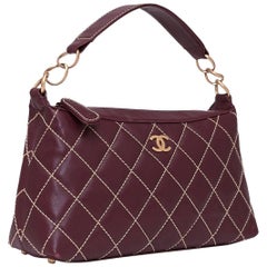 Chanel Burgundy Quilted Shoulder Bag Purse with Wild Contrast Stitching