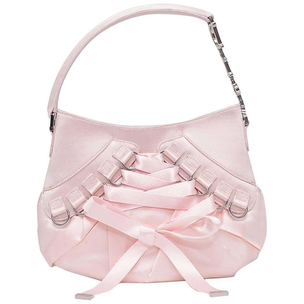 Christian Dior Rose Pink Satin Lace-Up Ballet Evening Shoulder Bag