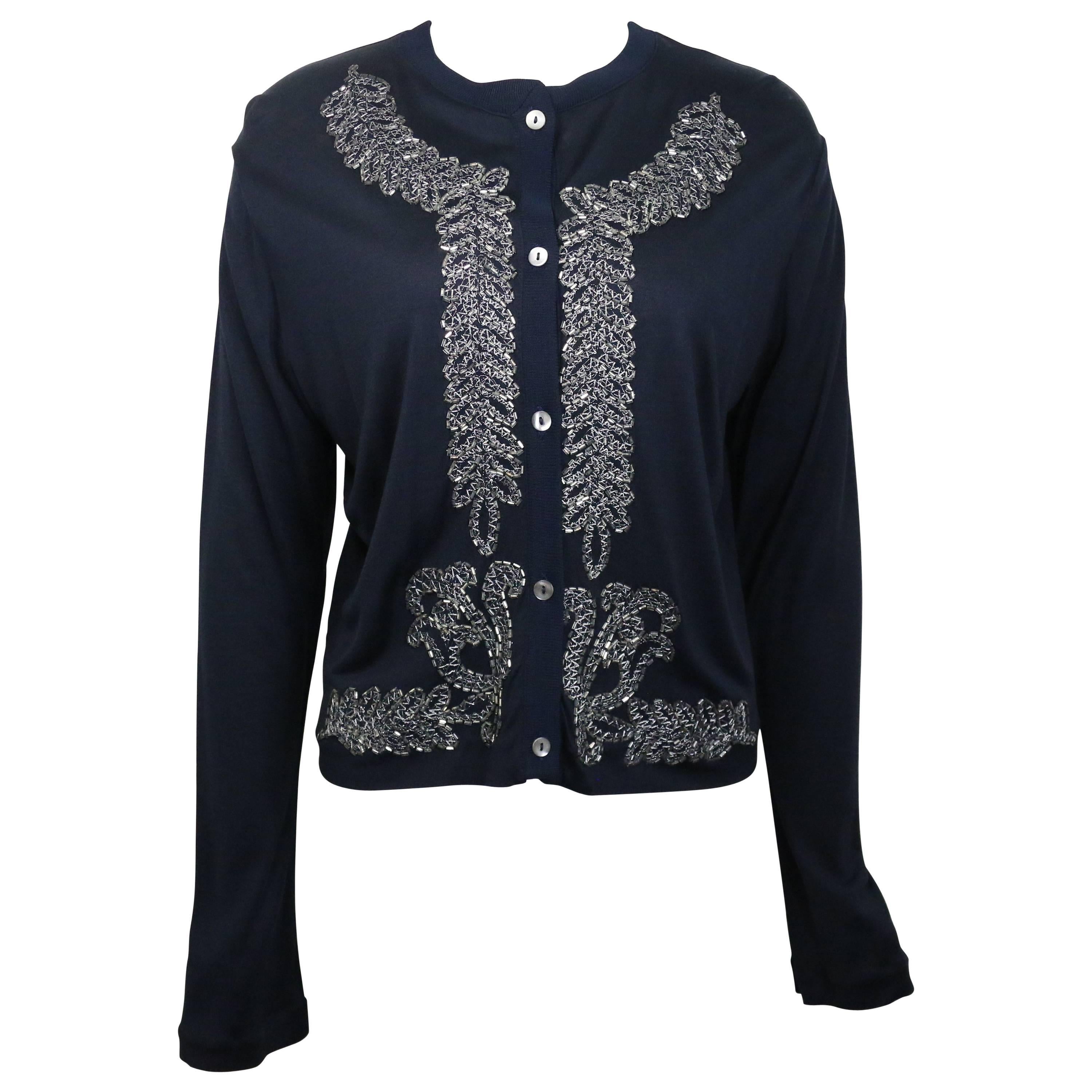 Vintage Martine Sitbon Tricot Black with Silver Sequins Embroidered Cardigan 