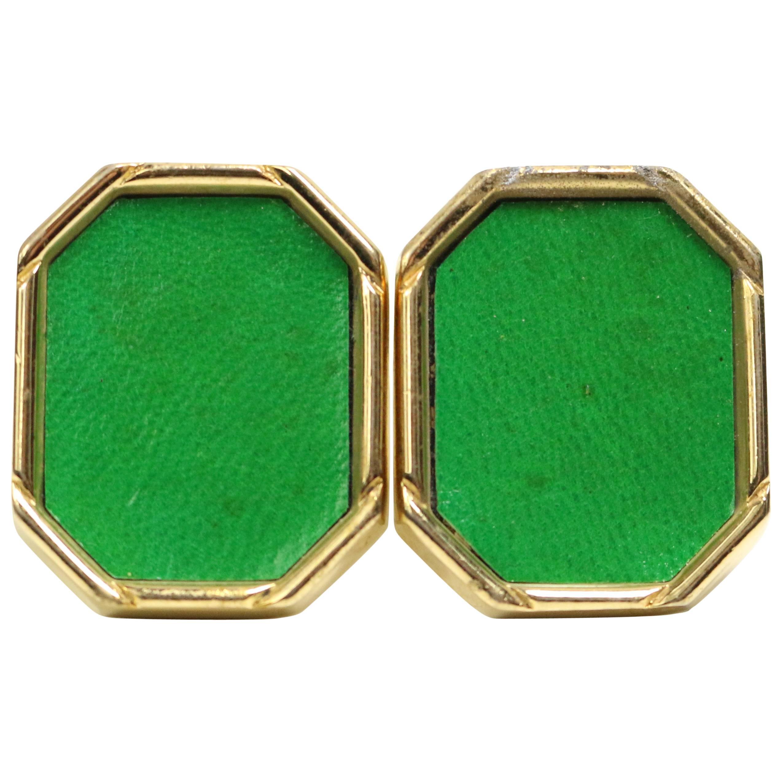 Green Leather Octagon Gold Toned Clip On Earrings 