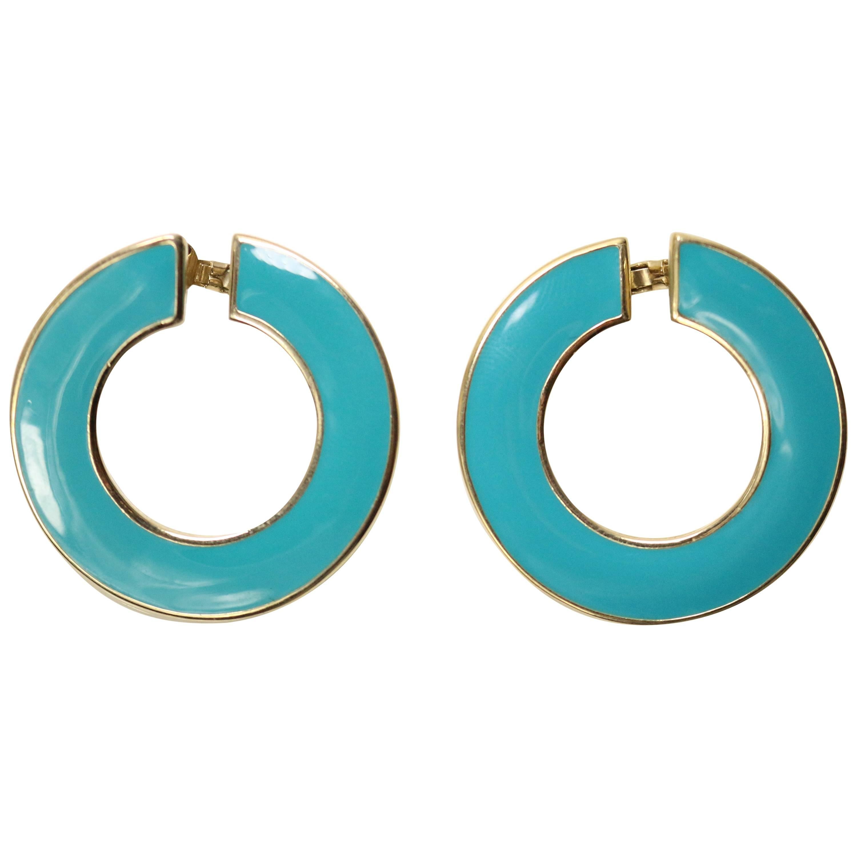 Turquoise Glass Round Earrings  For Sale