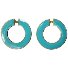 Boucles d'oreilles rondes en or et métal turquoise