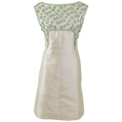 1960s SORELLE CHIOSTRI Italian Couture Ivory Embroidery Cocktail Mod Dress