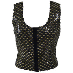 1990s MILA SCHÖN Black and Gold Sequins Blouse Top