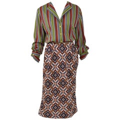 1970s ROBERTA DI CAMERINO Striped and Mosaic Print Jersey Dress 