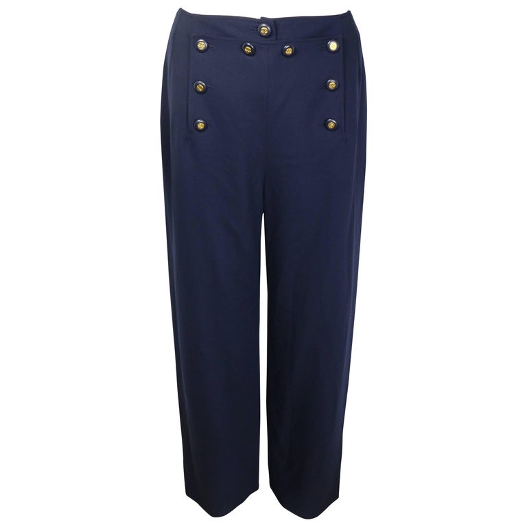 Chanel Navy Wool Pants For Sale at 1stdibs