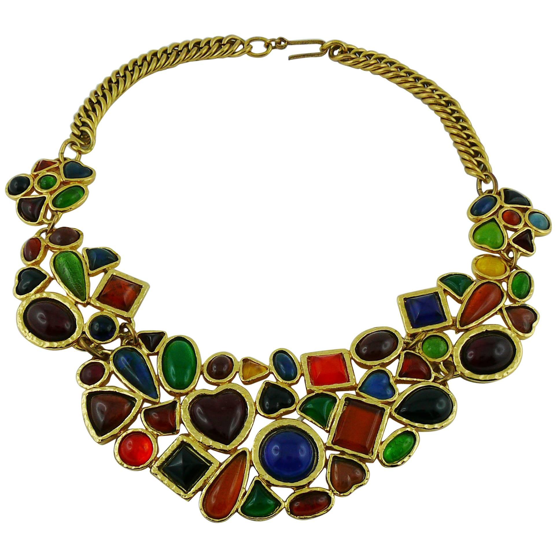 Edouard Rambaud Vintage Multicolored Poured Glass Bib Necklace