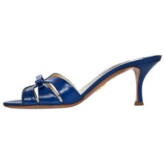 Prada Blue Glazed Leather Mules Sz 37 with Box 6
