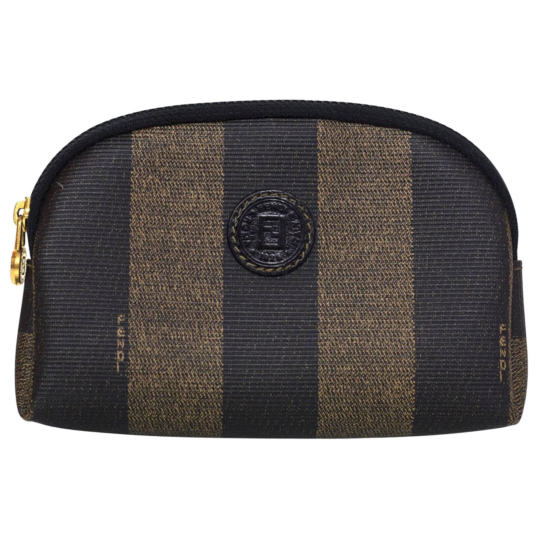 Fendi Brown and Black Vintage Pequin Stripe Toiletry Bag/Pouch