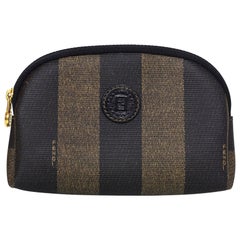 Fendi Brown and Black Vintage Pequin Stripe Toiletry Bag/Pouch