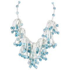 Collana di perle di vetro bianco e blu smerigliato, Langani, Germania,  1960s