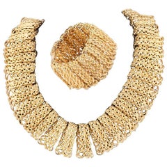 Mosell NYC Egyptian style gilt collar and bracelet, 1960s 12