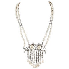Beautiful glass pearl and silver necklace, France, 1920s 5
