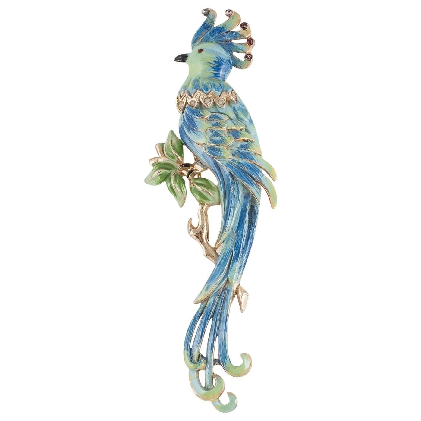 Dramatic enamel and gilt 'parrot' fur clip, Coro, 1940s 