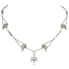 Delightful Edwardian filigree and glass pearl necklace, French, c1910. 8