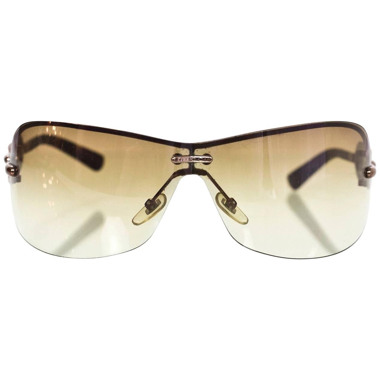 Gucci Brown Shield Sunglasses with Box and Case