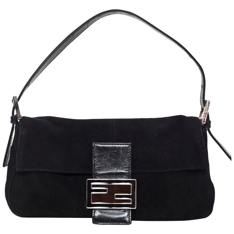 Fendi Black Suede Baguette Shoulder Bag For Sale at 1stdibs