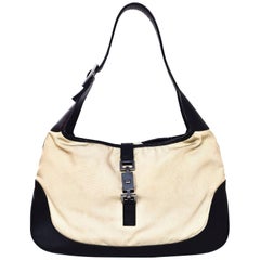 Gucci Black Leather and Beige Canvas Jackie-O Bag