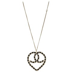 Chanel Black & Goldtone CC Heart Pendant Necklace