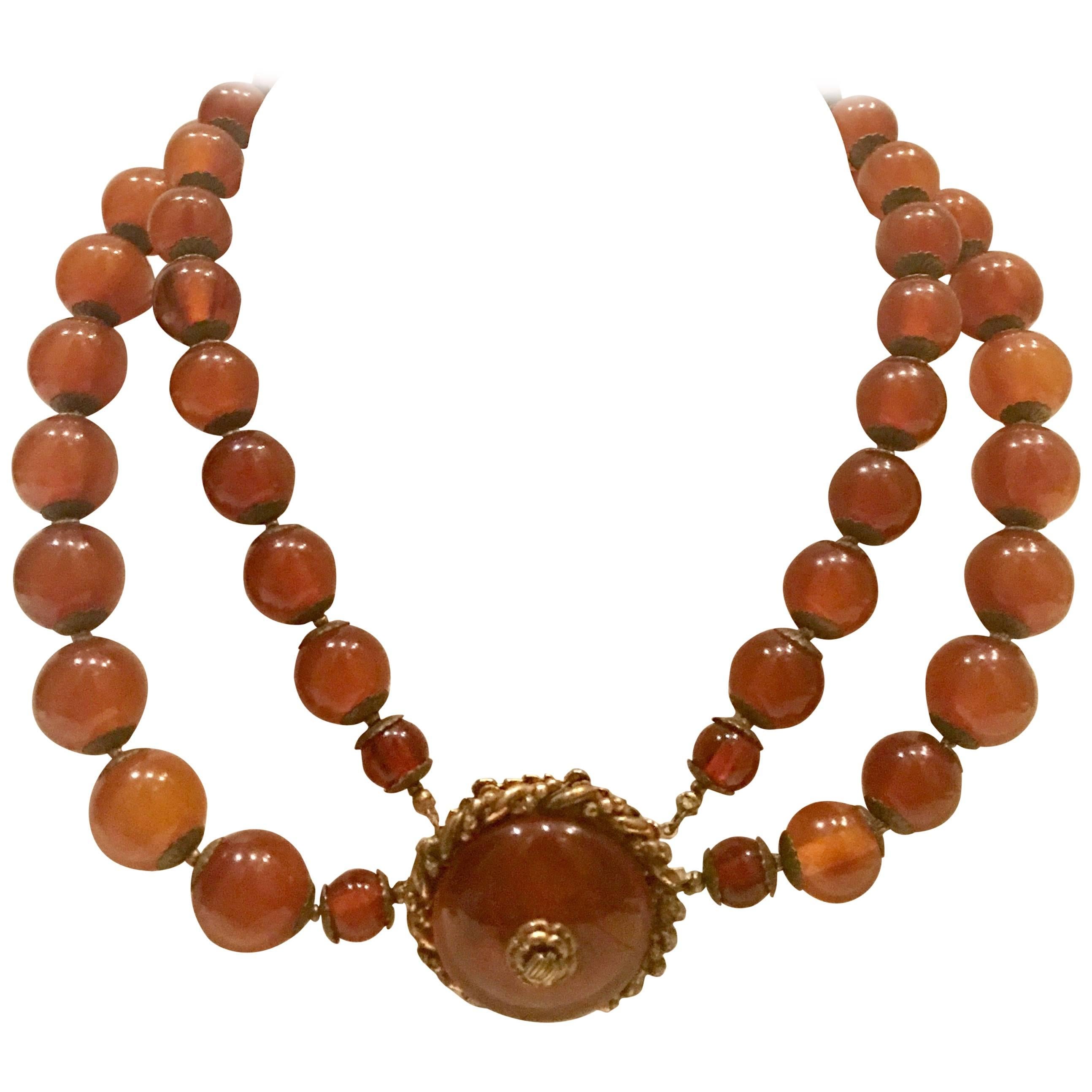 Miriam Haskell Amber & Russian Gold Glass Bead Choker Necklace