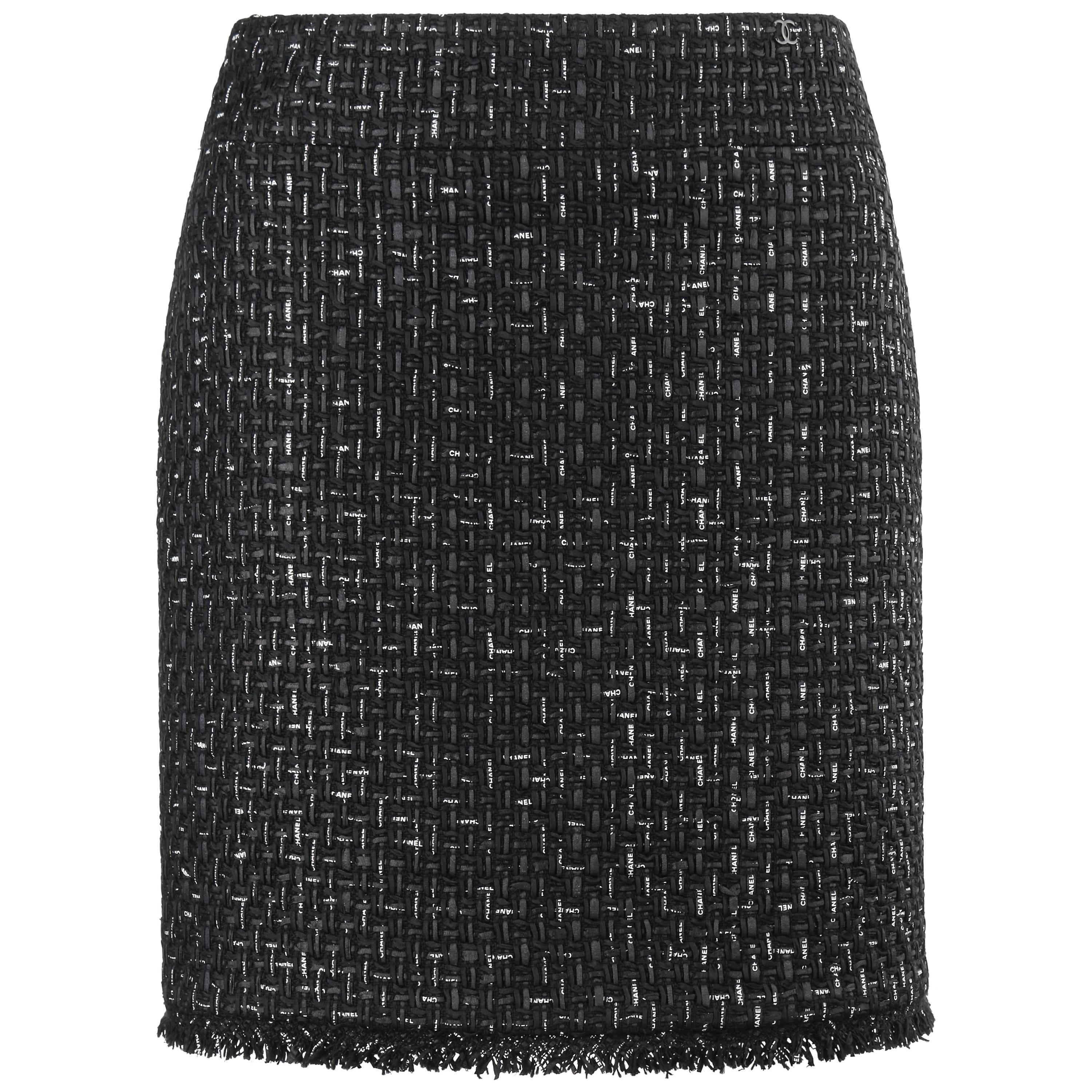 CHANEL Cruise 2013 Classic Black and White Signature Ribbon Tweed Skirt ...