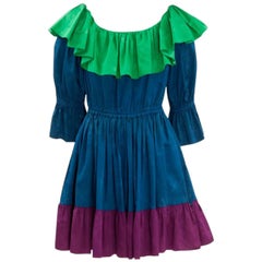Vintage Yves Saint Laurent Colorblock Ruffle Dress