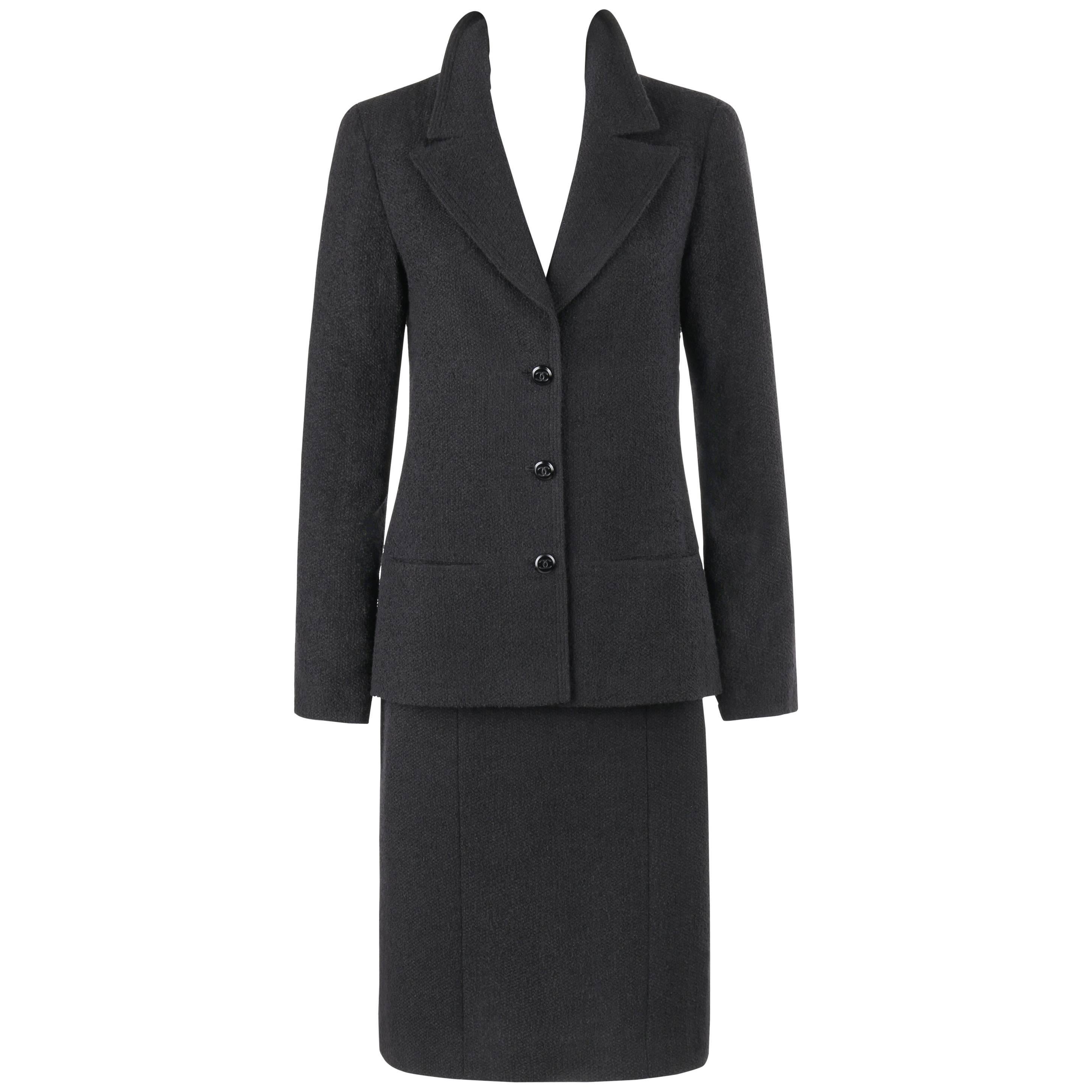 CHANEL A/W 1998 2 Piece Classic Black Boucle Wool Blazer Pencil Skirt ...