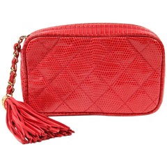 Chanel Vintage Lizard Tassel Clutch- Braise Red 11