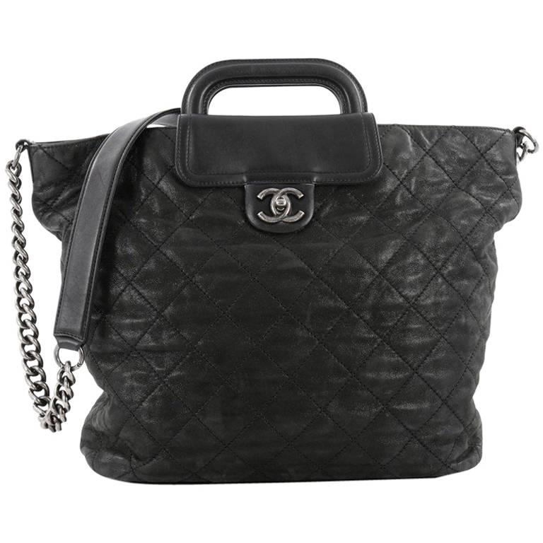 Chanel Portobello Zip Tote Quilted Glazed Calfskin and Tweed at 1stDibs