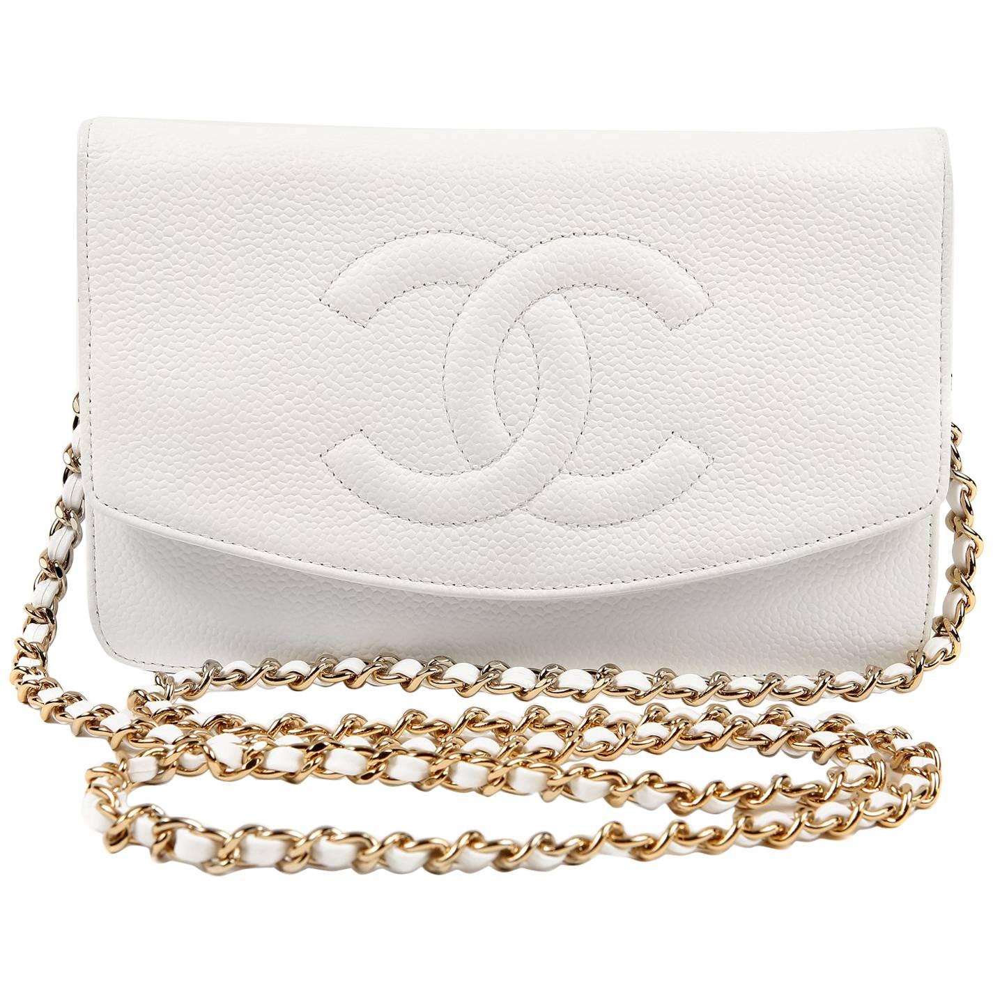Chanel White Caviar Timeless CC Wallet on Chain WOC Crossbody Bag