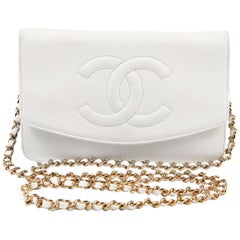 Chanel White Caviar Leather WOC Wallet on a Chain