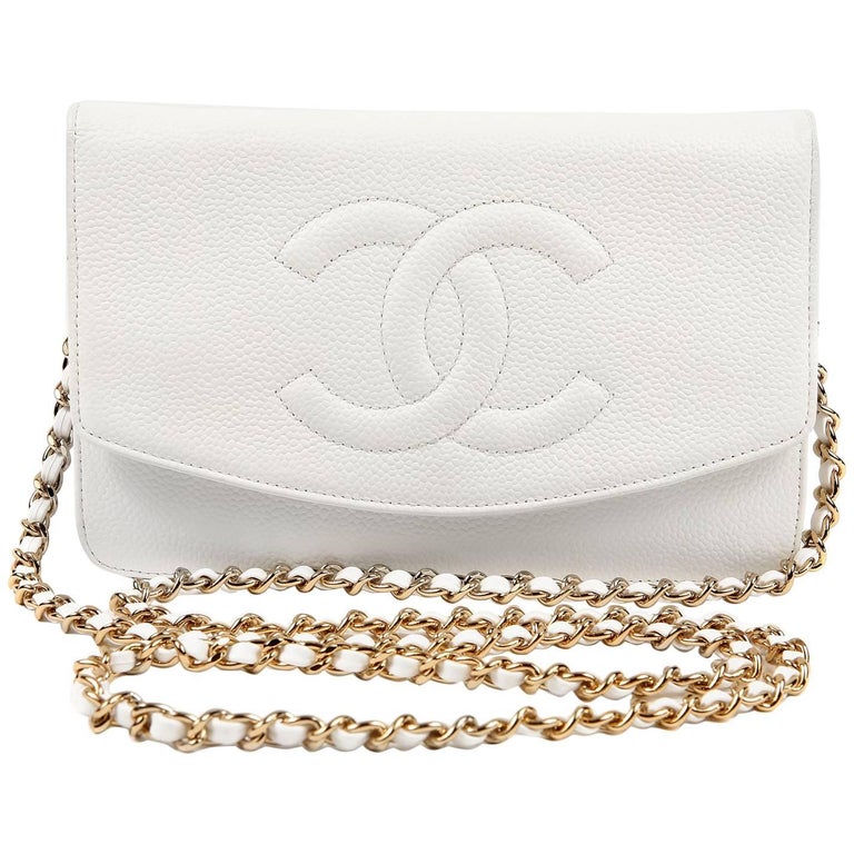 Chanel White Caviar Leather WOC Wallet on a Chain at 1stDibs