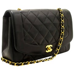 CHANEL Chain Shoulder Bag Crossbody Black Quilted Single Flap Lamb 7