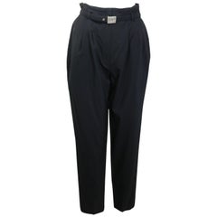 Chanel Black Wool Carrot Belted Pants 