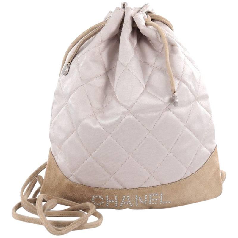 Chanel Vintage Drawstring Backpack Quilted Satin with Suede